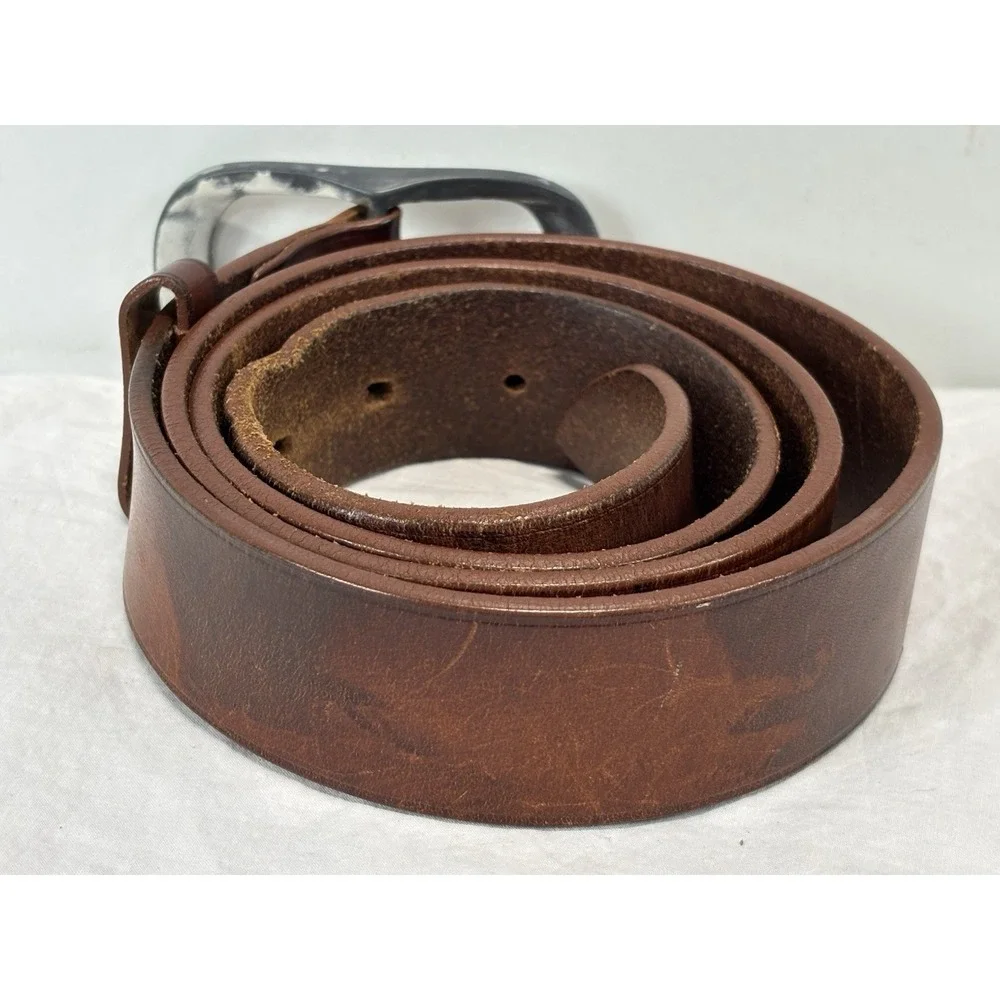 Ermenegildo Zegna Sport Leather Belt Men's 38 Brown Casual Made In Italy READ
